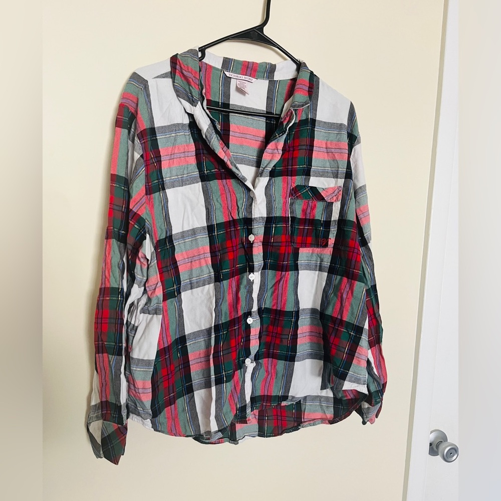 Victoria's Secret Pajama Top Women's Plaid Sleep Shirt